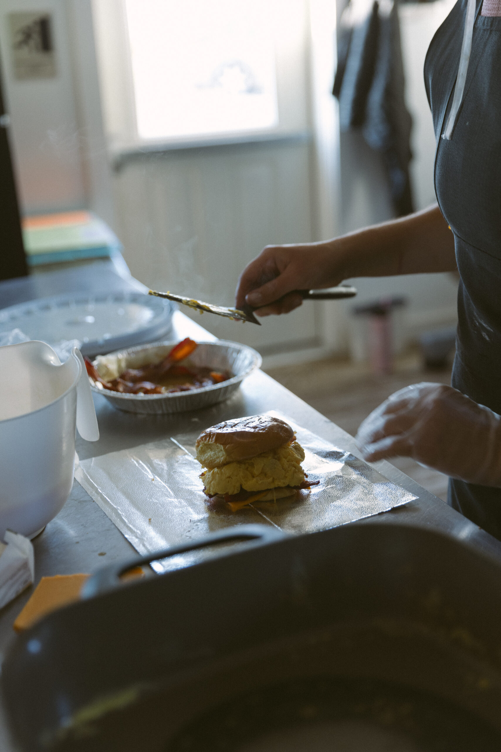 Old Barn Creamery breakfast sandwich being assembled - Holtwood, PA